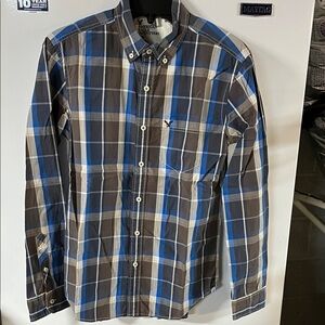 American Eagle Outfitters Men's Brown and Blue Checkered Shirt